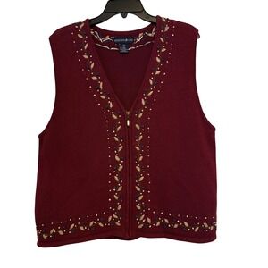 Mountain Lake‎ Vintage XL Burgundy Embroidered Knit Sleeveless Sweater Vest Cozy